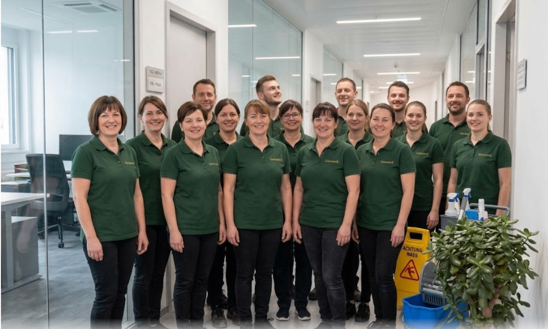 Das Glanzwerk-Team – Reinigungskräfte in grünen Poloshirts